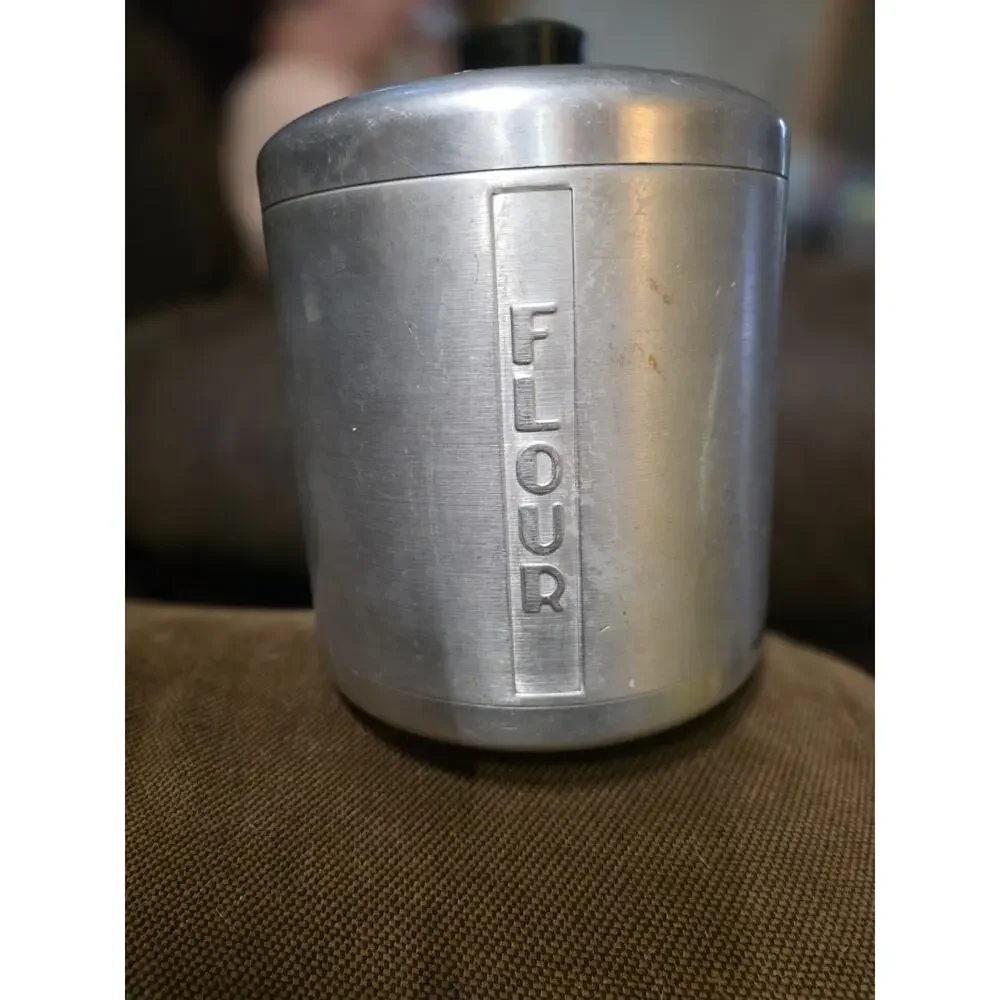 Vintage Mid Century Aluminum Kitchen Canister Set Flour Sugar Coffee Tea Grease